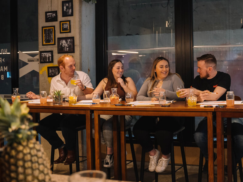 People enjoying a paint and sip class